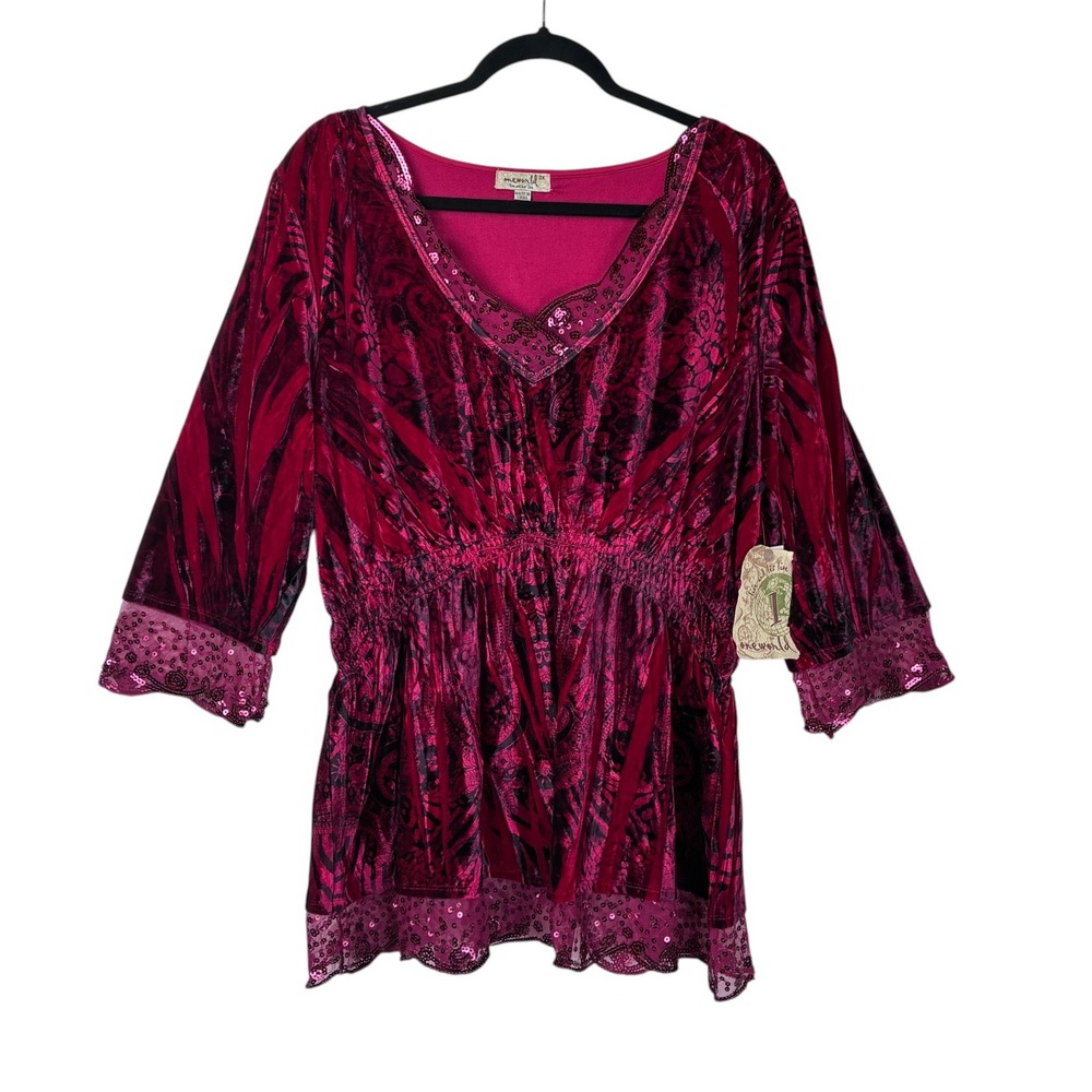 NEW One World Velvet Peplum Sequined Top Size 2X Renn Fest Whimsigoth Vampcore